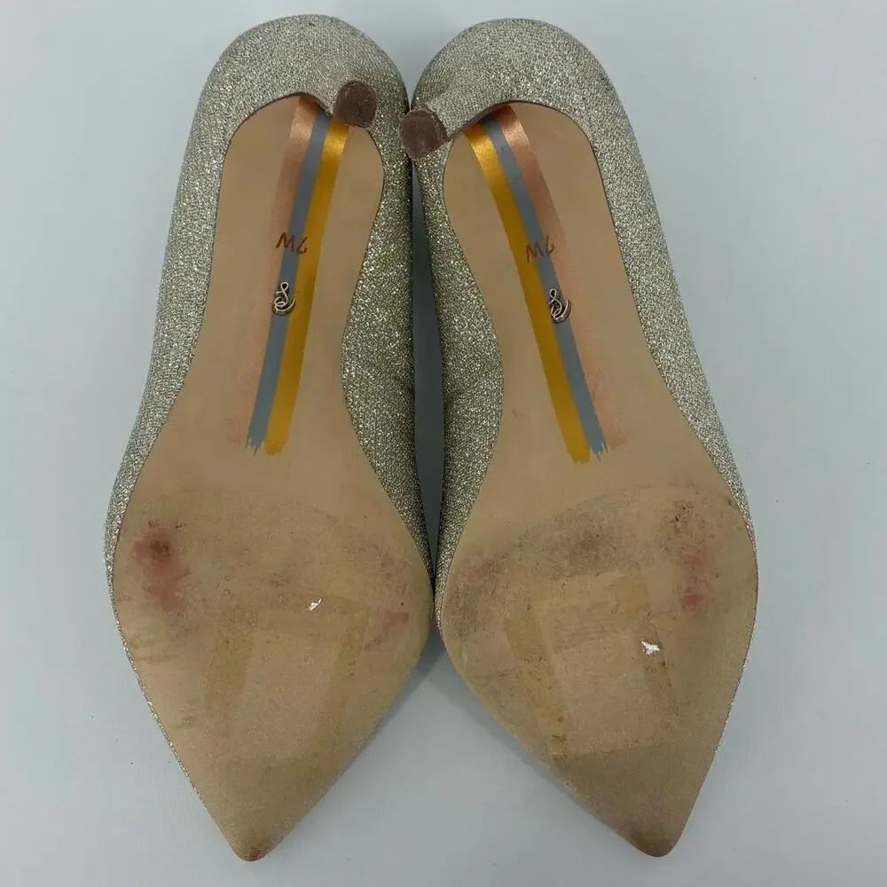 Sam Edelman Hazel Gold Glitter Formal Party Cocktail Pointed Toe Heels Pumps 7W